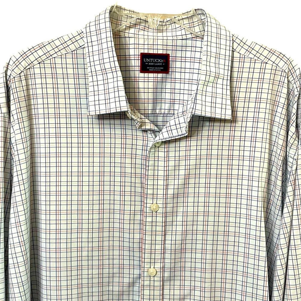 UNTUCKit Shirt Mens 3XL White Blue Plaid Nylon Performance Stretch Long Sleeve